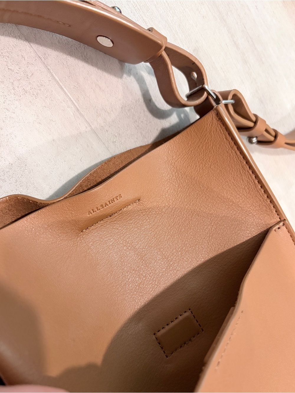 ALLSAINTS Genuine Leather Bucket Shoulder Bag with Ruched Strap - Picture 5 of 6